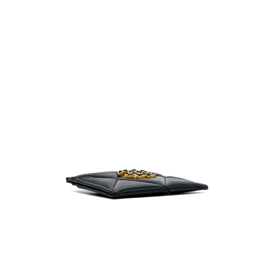Chanel 19 Card Holder Lambskin Black/Pink  (Microchip)