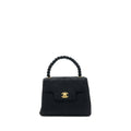 Chanel Vintage Top Handle Flap Bag Woven Silk Black