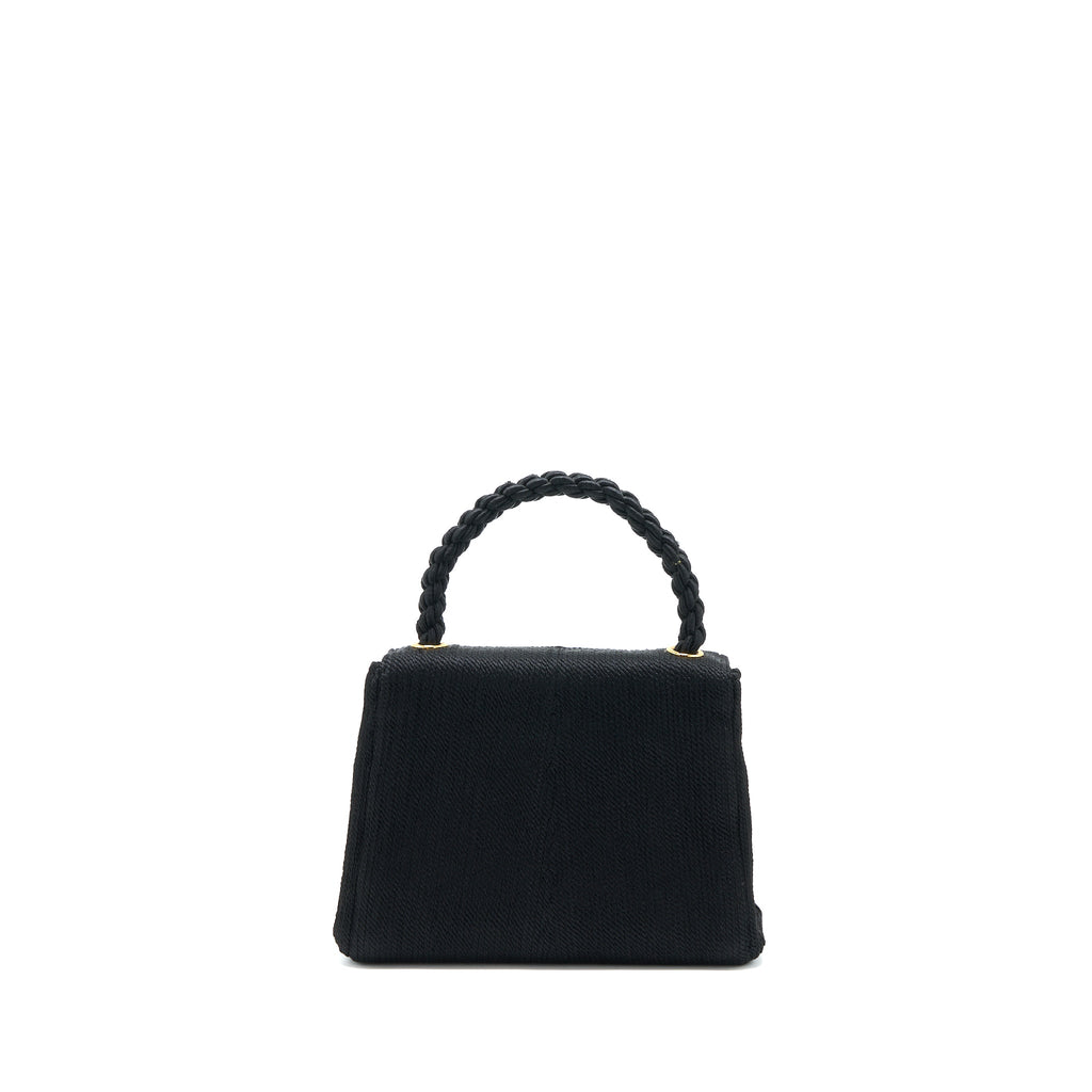 Chanel Vintage Top Handle Flap Bag Woven Silk Black