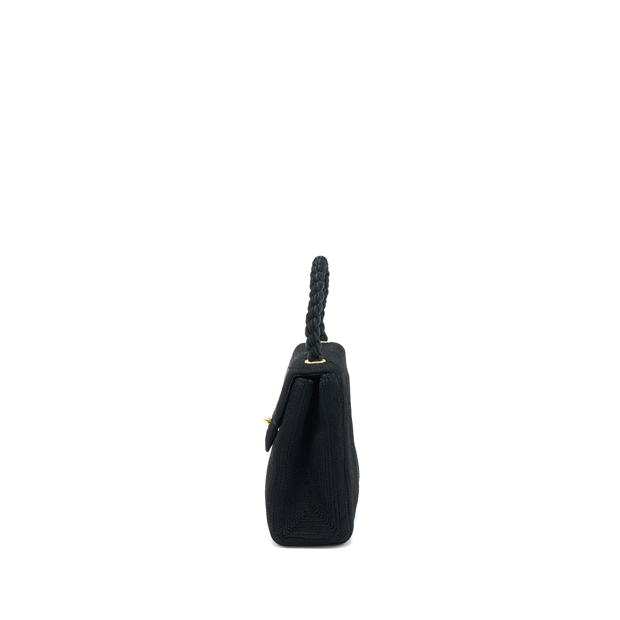 Chanel Vintage Top Handle Flap Bag Woven Silk Black