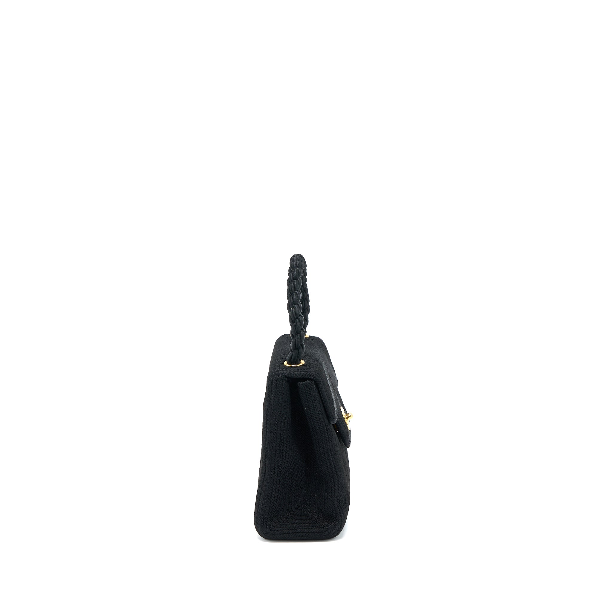 Chanel Vintage Top Handle Flap Bag Woven Silk Black