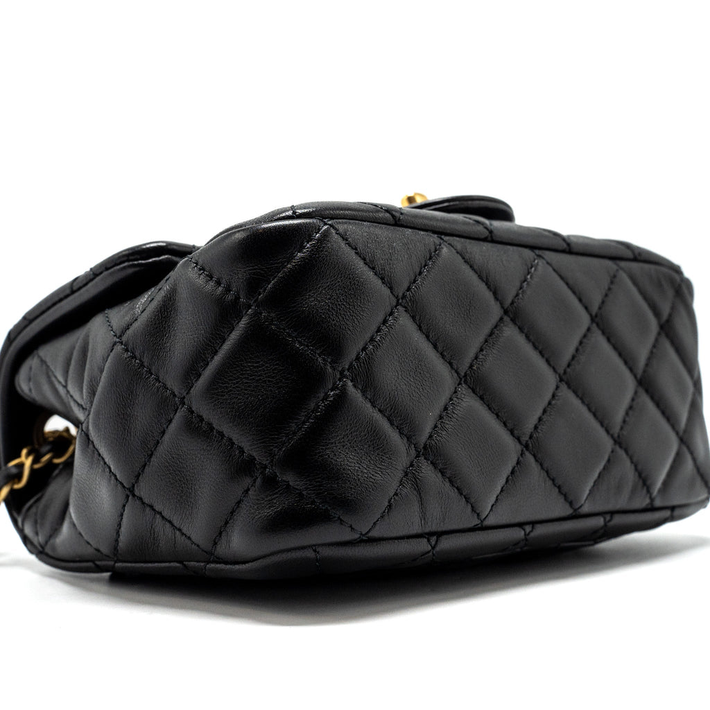 Chanel Pearl Crush Mini Square Flap Bag Lambskin Black  (microchip)
