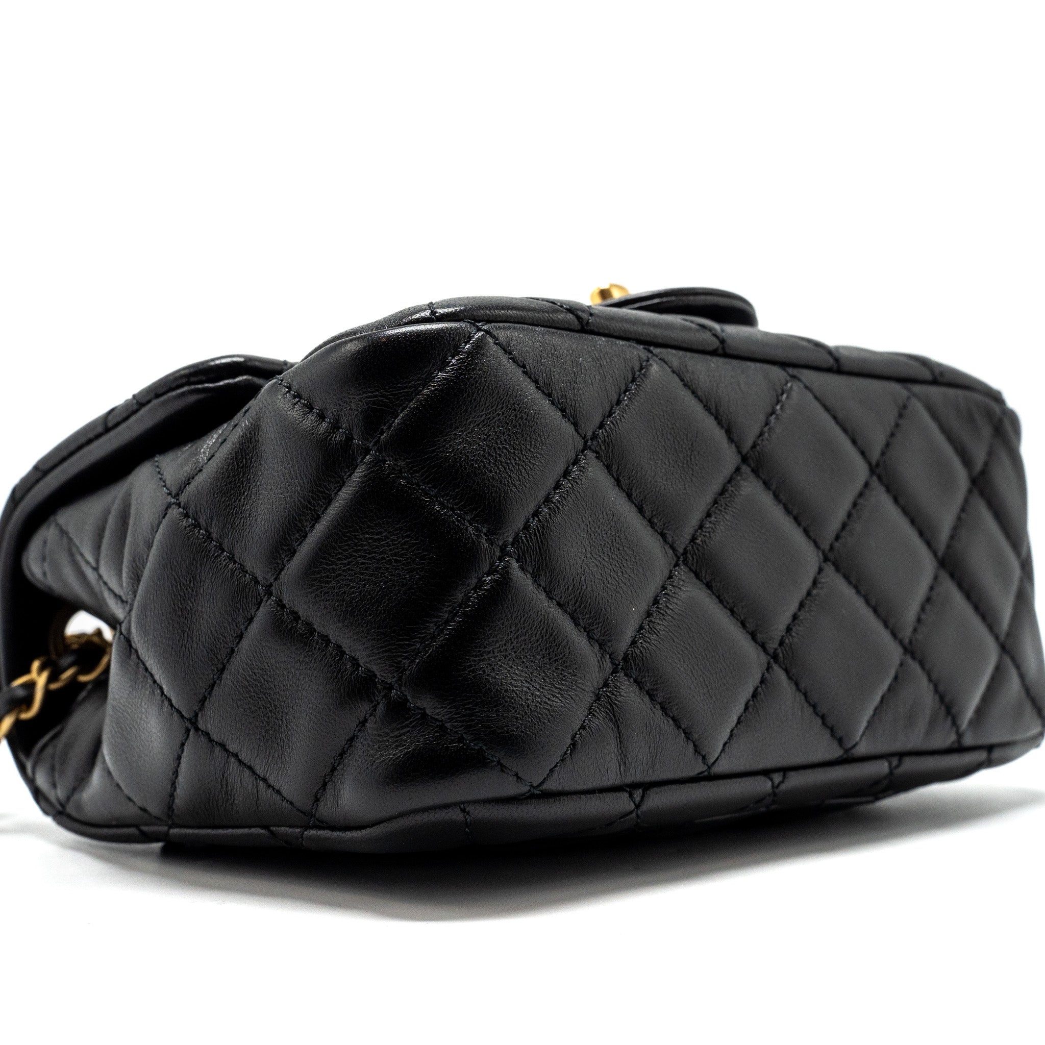 Chanel Pearl Crush Mini Square Flap Bag Lambskin Black  (microchip)