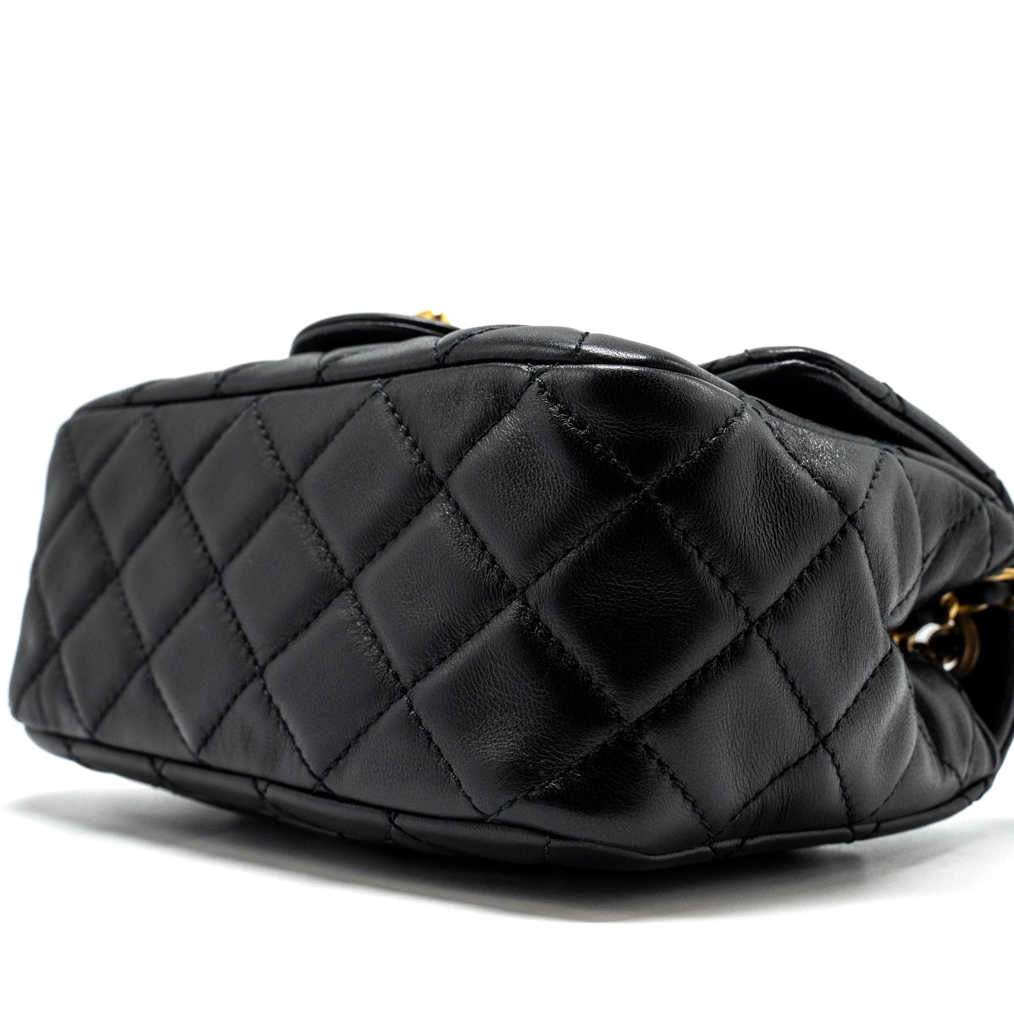 Chanel Pearl Crush Mini Square Flap Bag Lambskin Black  (microchip)