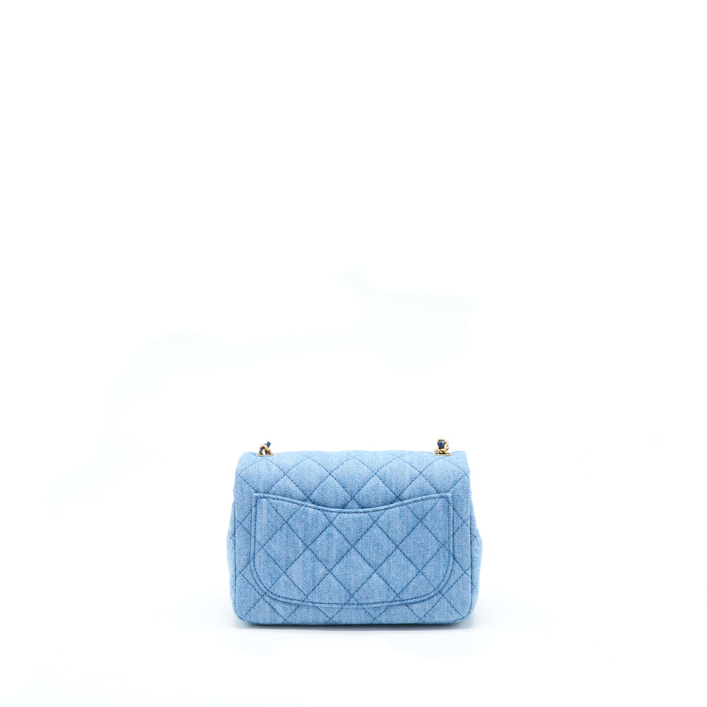 Chanel 22C Denim Pearl Crush Mini Square Flap Bag