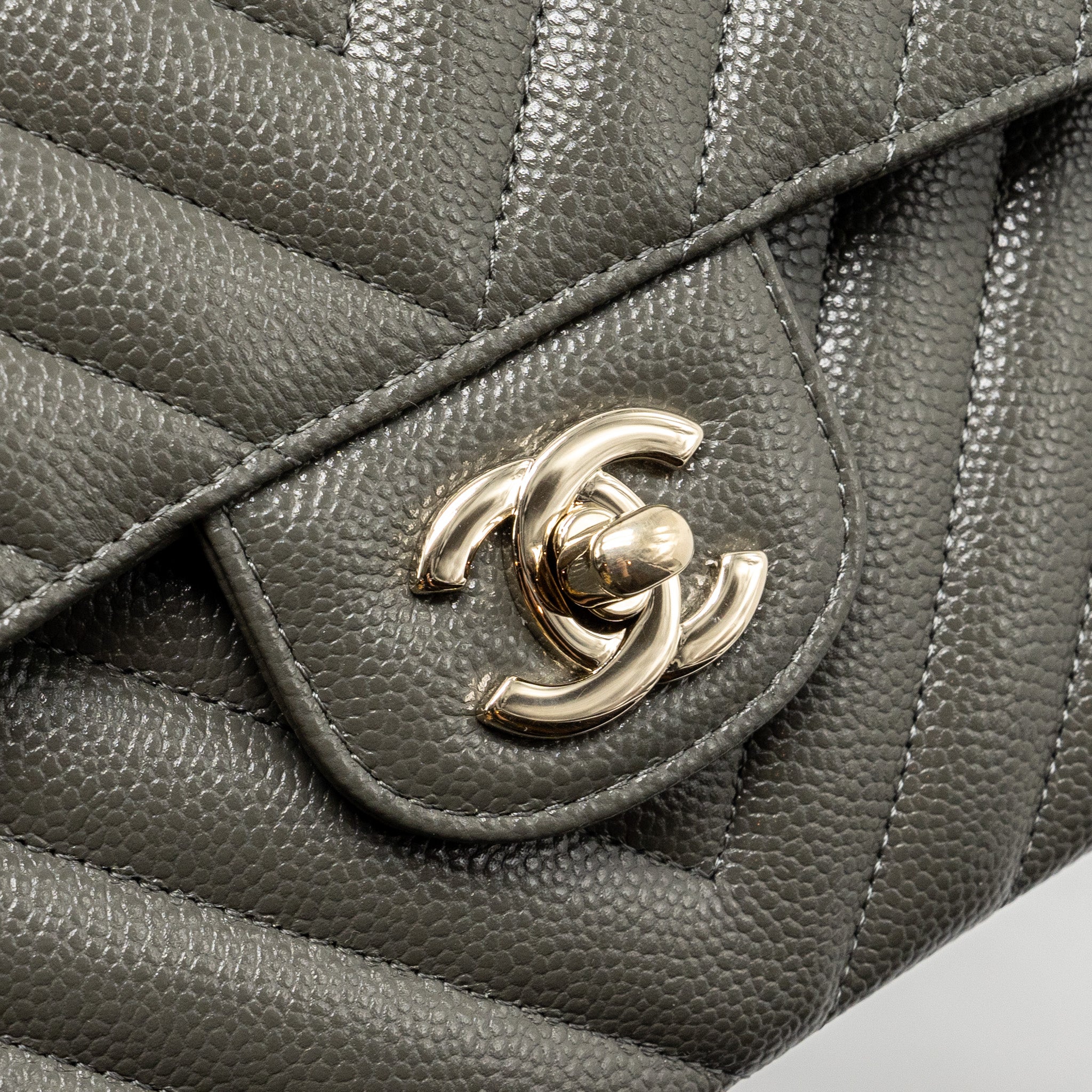 Chanel Small Classic Double Flap Bag Chevron Caviar Dark Grey L