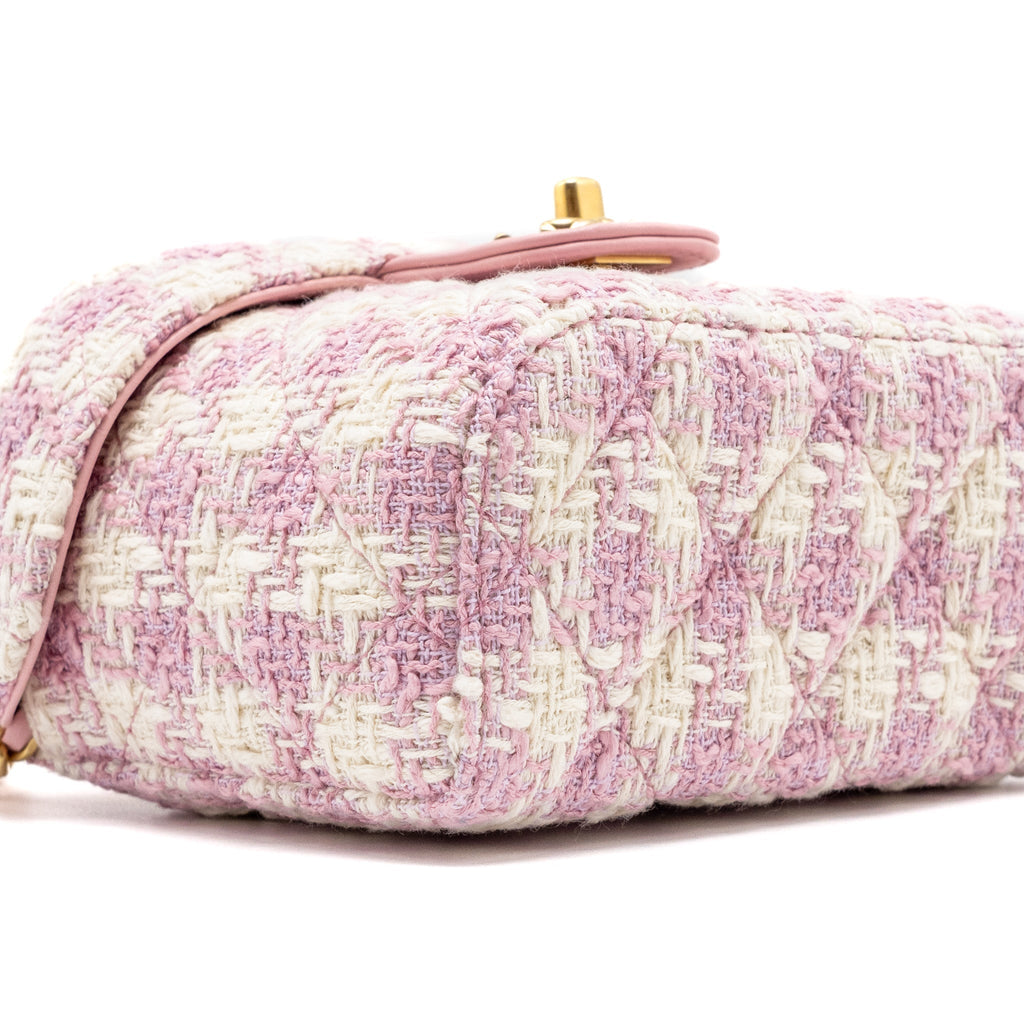 Chanel top handle vanity bag with chain tweed pink  (Microchip)