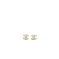 Chanel Classic CC Stud Earrings Light Gold Tone