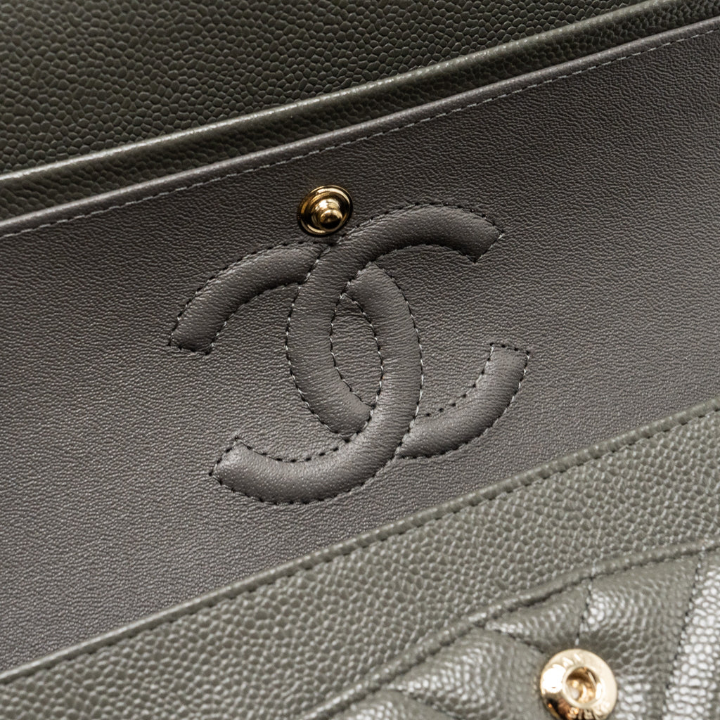 Chanel Small Classic Double Flap Bag Chevron Caviar Dark Grey L