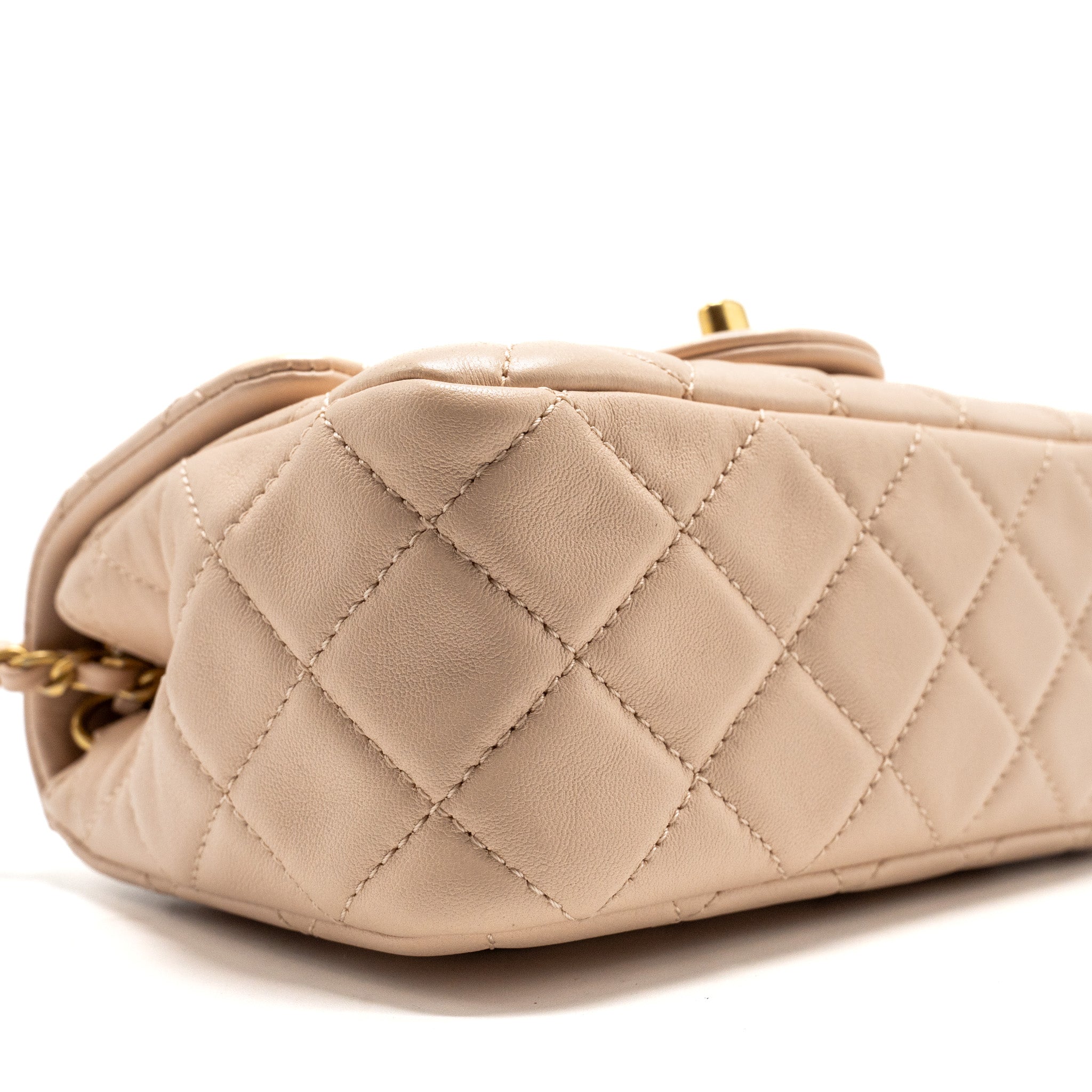 Chanel Pearl Crush Mini Square Flap Bag Lambskin Light Beige  (Microchip)
