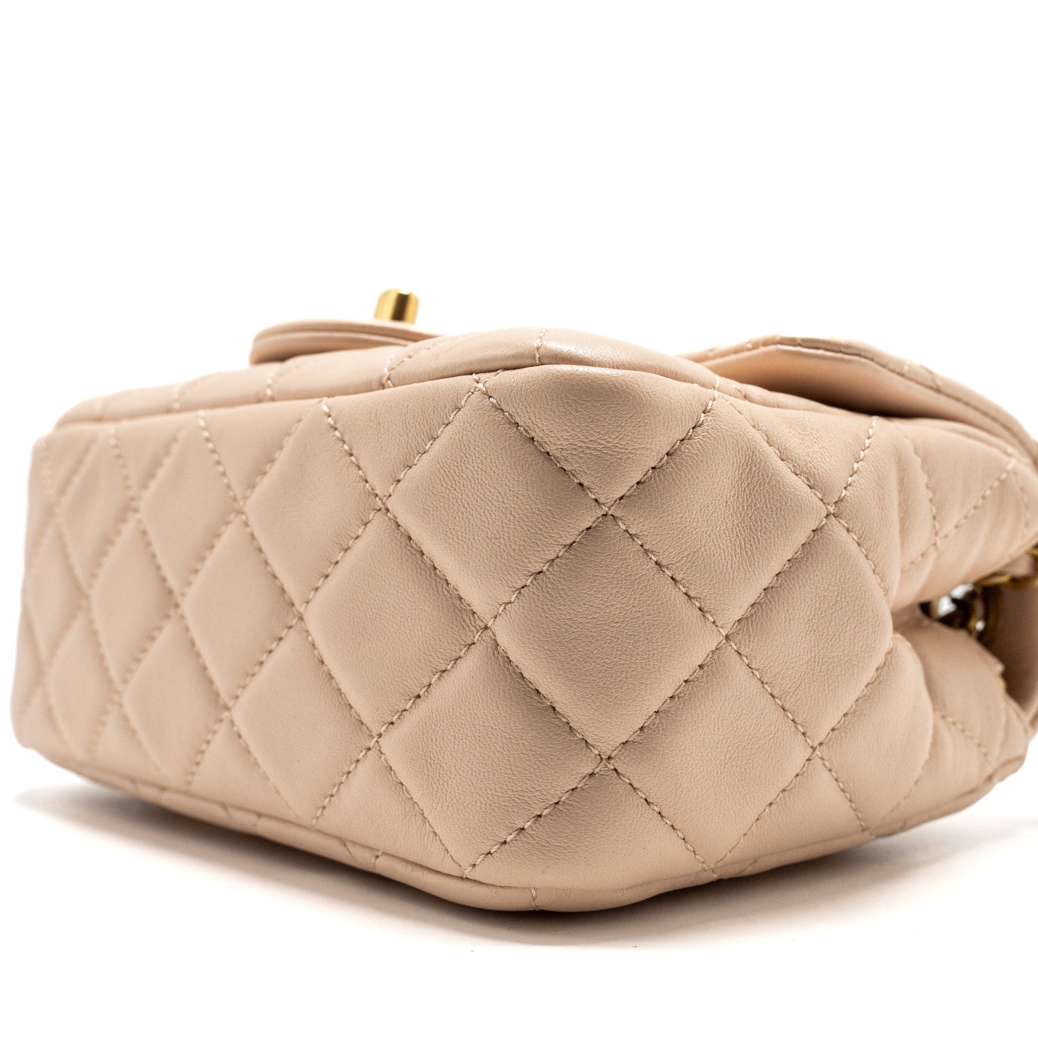 Chanel Pearl Crush Mini Square Flap Bag Lambskin Light Beige  (Microchip)