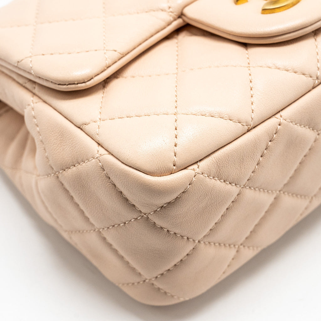Chanel Pearl Crush Mini Square Flap Bag Lambskin Light Beige  (Microchip)