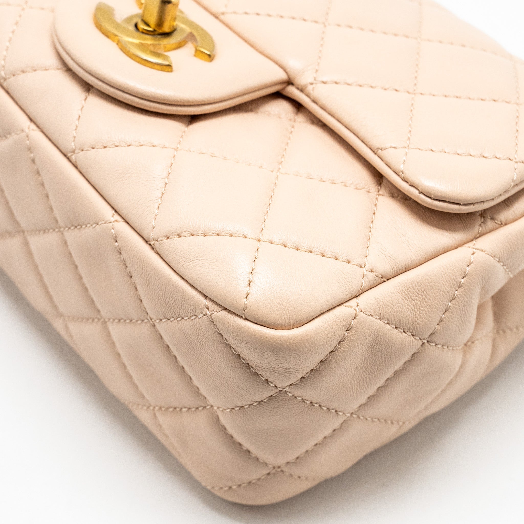 Chanel Pearl Crush Mini Square Flap Bag Lambskin Light Beige  (Microchip)