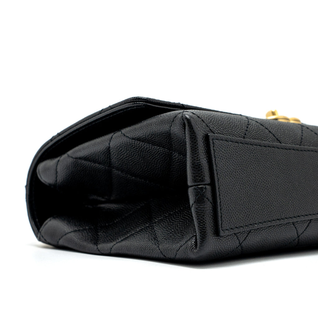Chanel Flap Bag With Detail Chain Grained Calfskin Black Brushed  (Microchip)