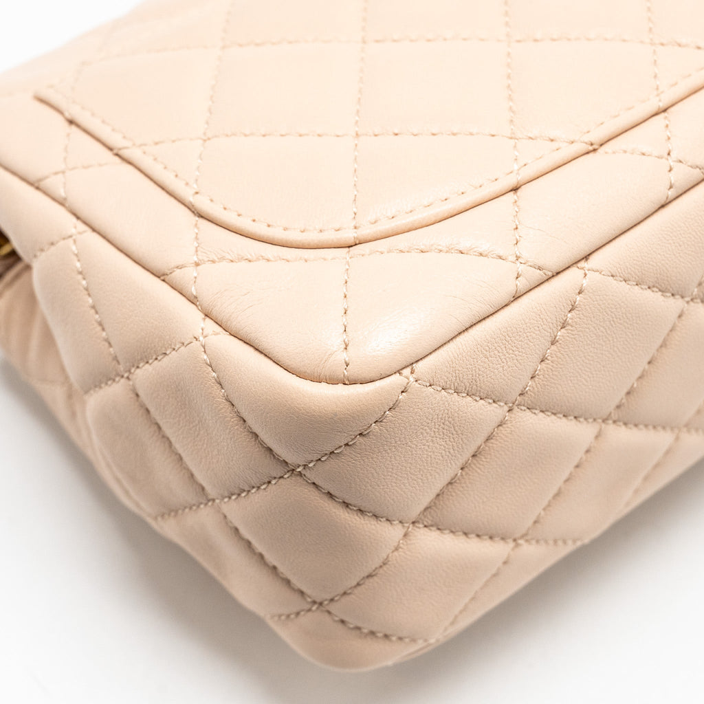 Chanel Pearl Crush Mini Square Flap Bag Lambskin Light Beige  (Microchip)