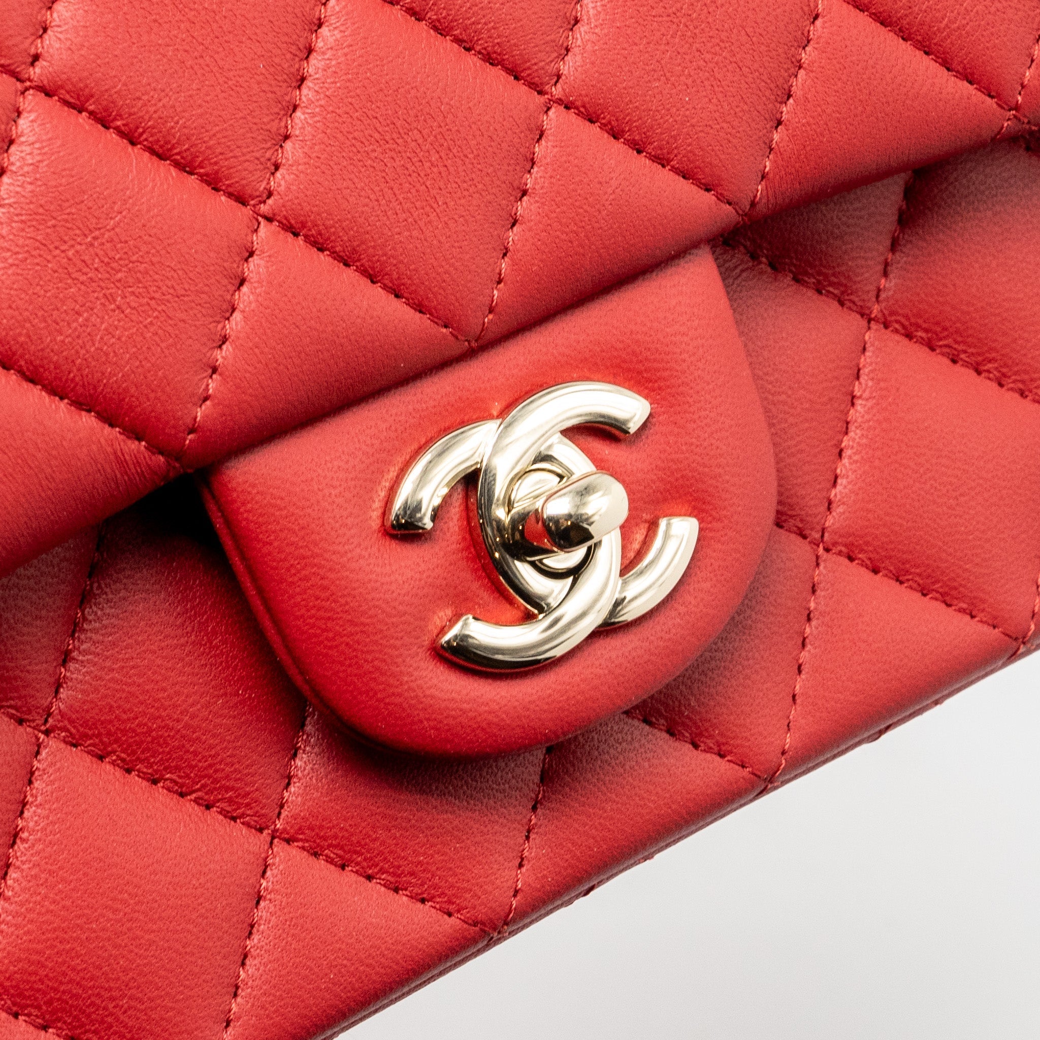 Chanel Top Handle Mini Rectangular Flap Bag Lambskin Red L (Microchip)