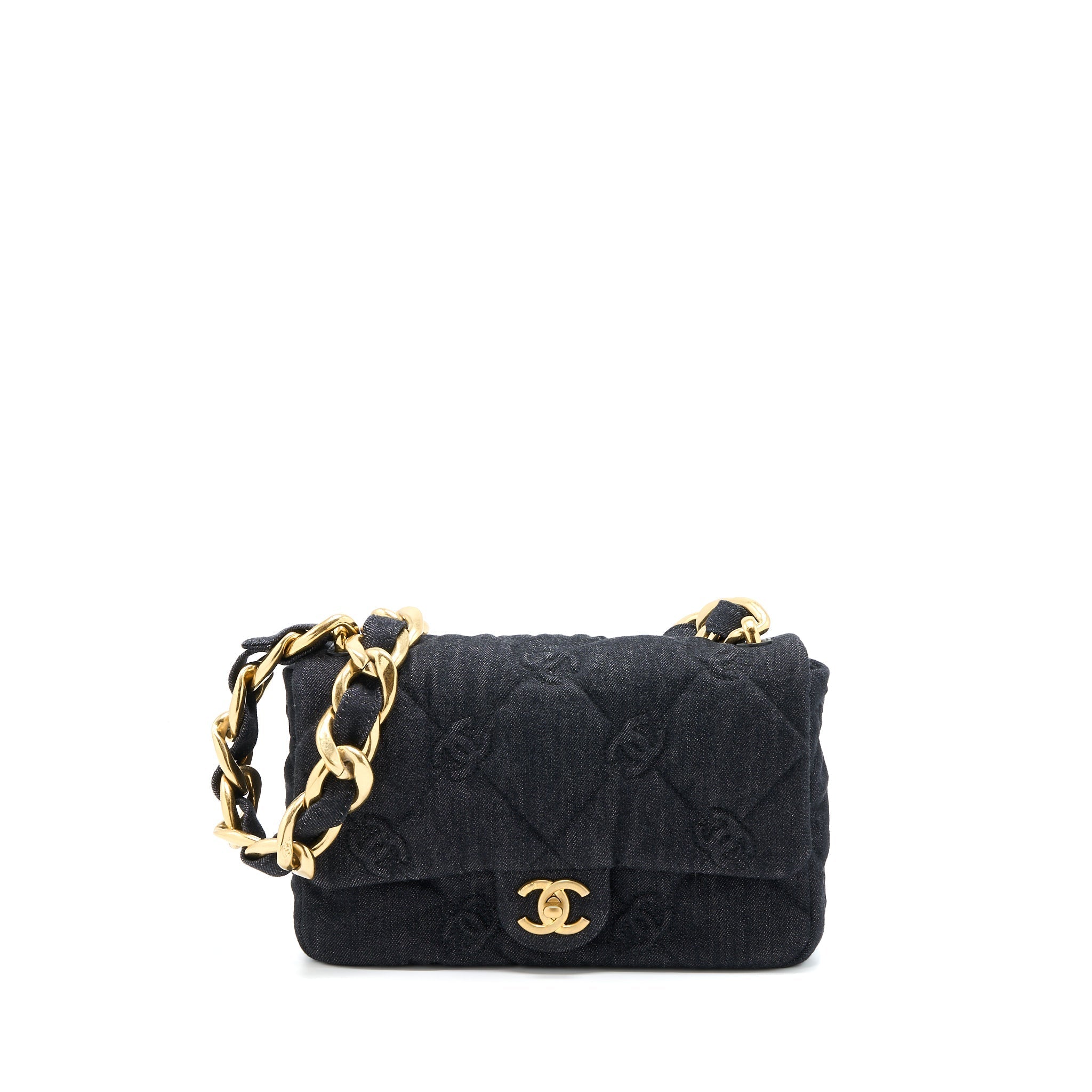 Chanel Chunky Chain Flap Bag Denim Black Brushed  (Microchip)