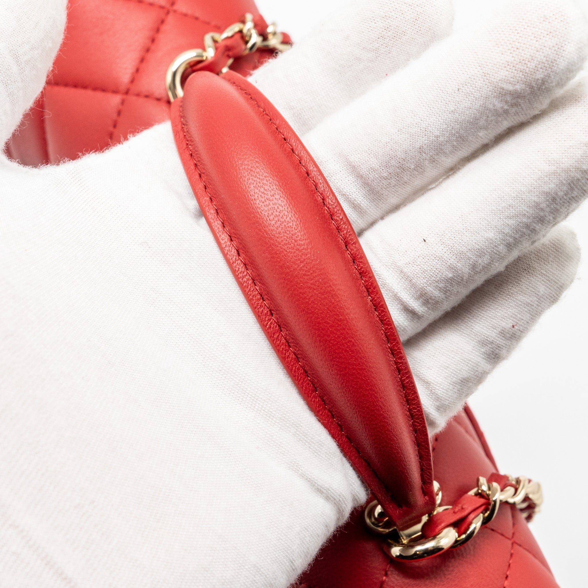 Chanel Top Handle Mini Rectangular Flap Bag Lambskin Red L (Microchip)
