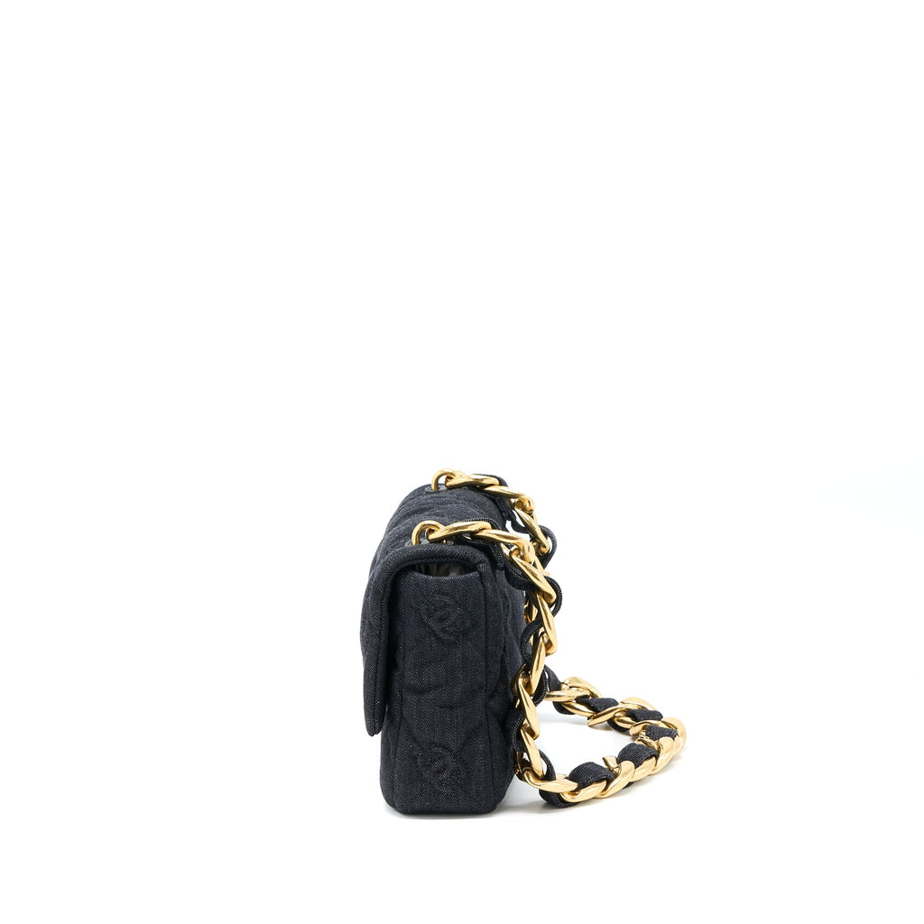 Chanel Chunky Chain Flap Bag Denim Black Brushed  (Microchip)
