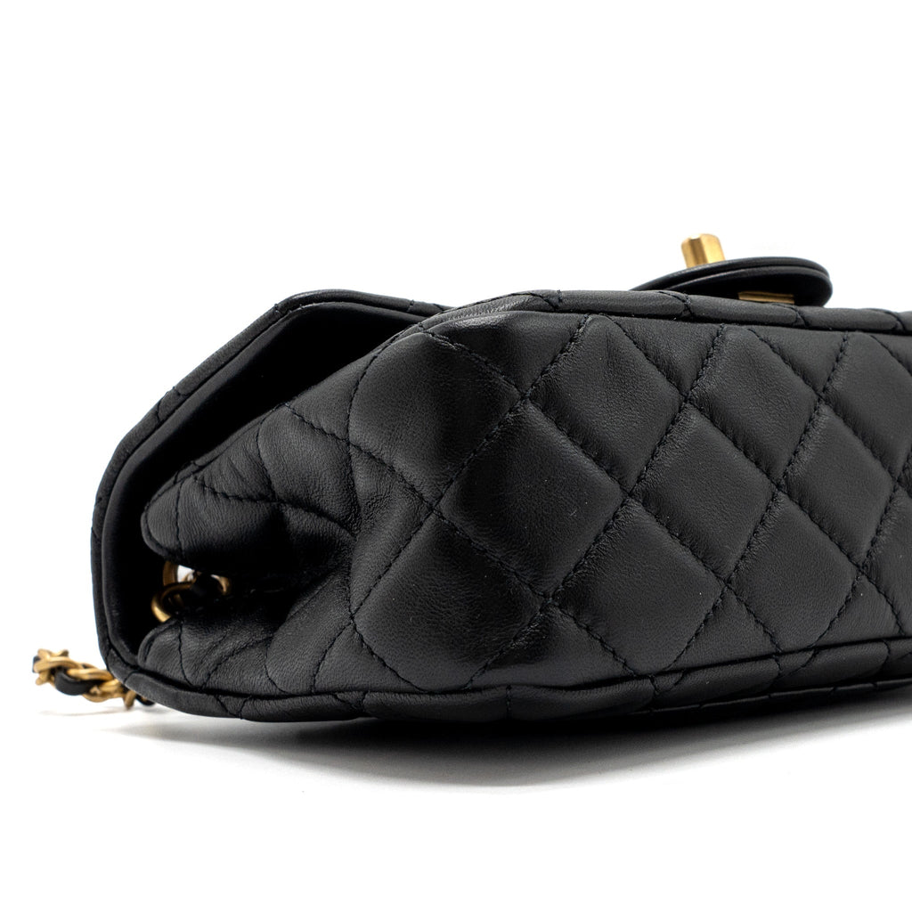 CHANEL PEARL CRUSH MINI RECTANGULAR LAMBSKIN BLACK BRUSHED  (MICROCHIP)