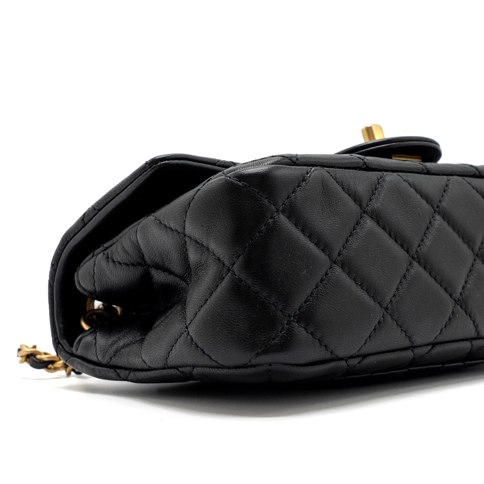 CHANEL PEARL CRUSH MINI RECTANGULAR LAMBSKIN BLACK BRUSHED  (MICROCHIP)