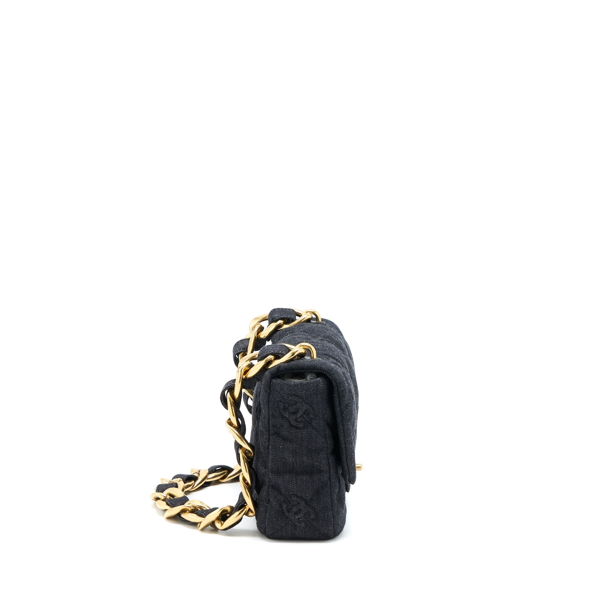 Chanel Chunky Chain Flap Bag Denim Black Brushed  (Microchip)