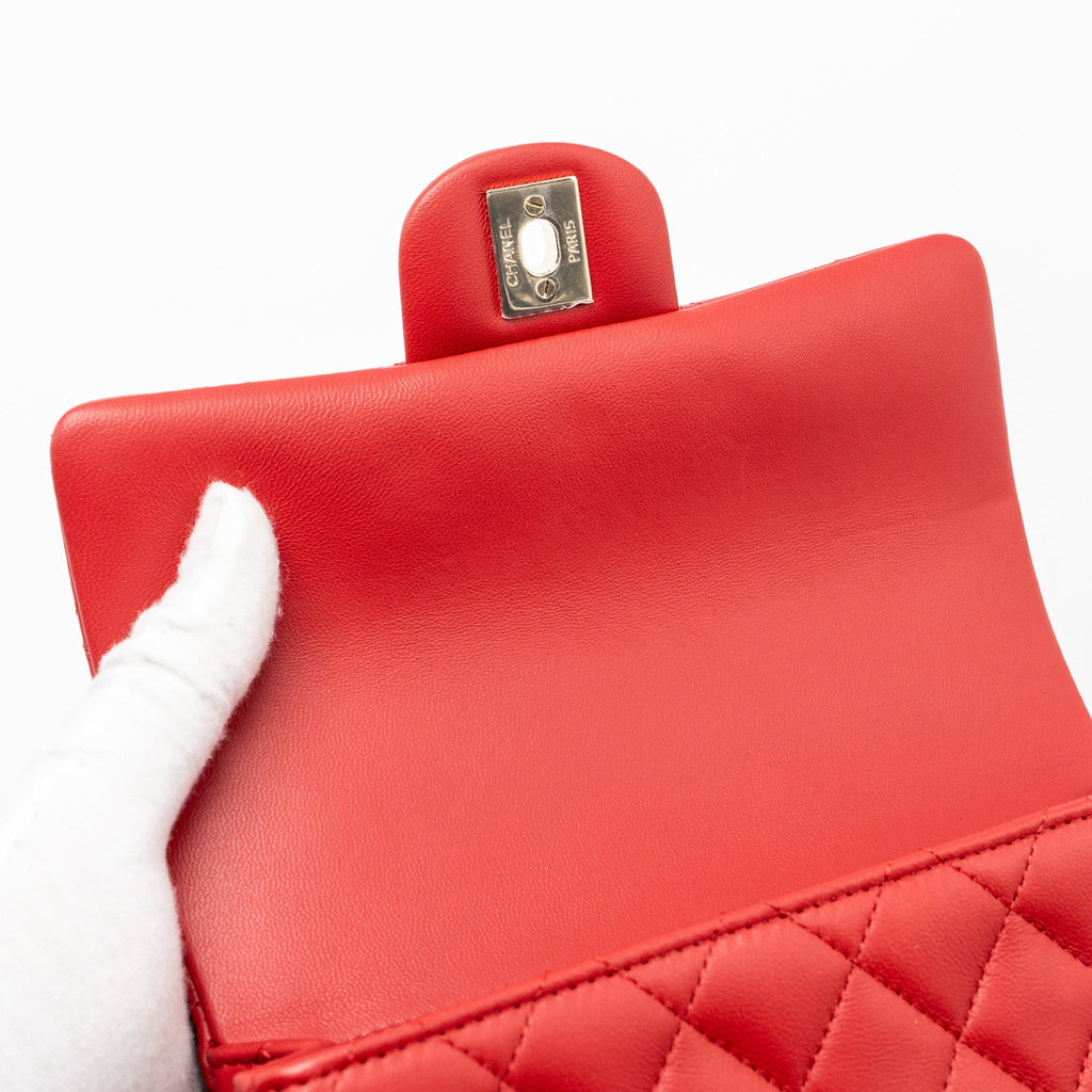 Chanel Top Handle Mini Rectangular Flap Bag Lambskin Red L (Microchip)