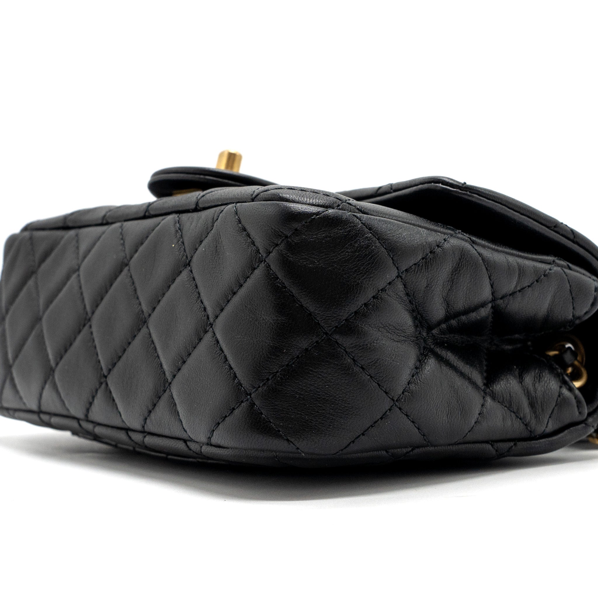 CHANEL PEARL CRUSH MINI RECTANGULAR LAMBSKIN BLACK BRUSHED  (MICROCHIP)
