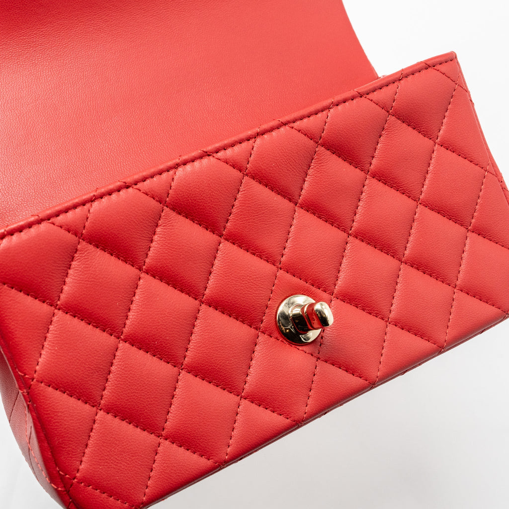 Chanel Top Handle Mini Rectangular Flap Bag Lambskin Red L (Microchip)