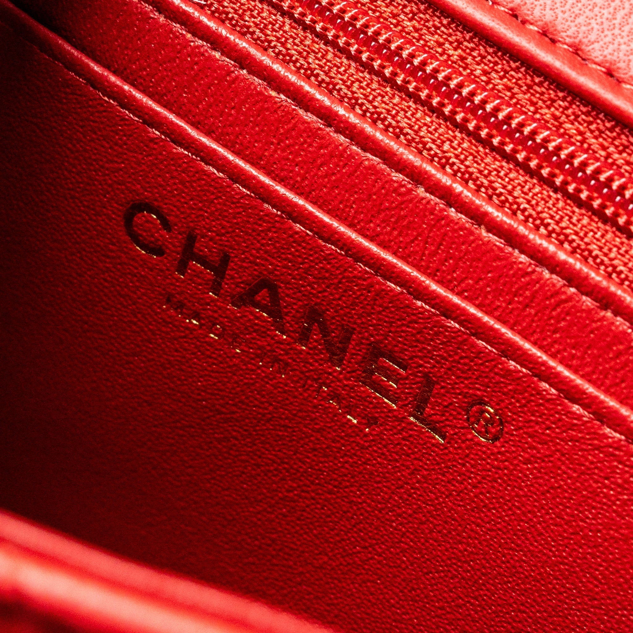 Chanel Top Handle Mini Rectangular Flap Bag Lambskin Red L (Microchip)