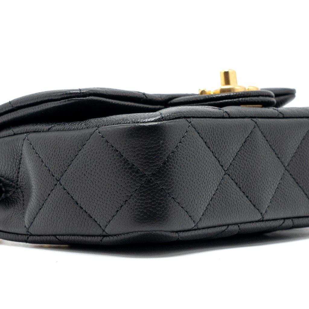 Chanel 24p Coco Love Mini Flap Bag Adjustable Chain Caviar Black Brush  (Microchip)