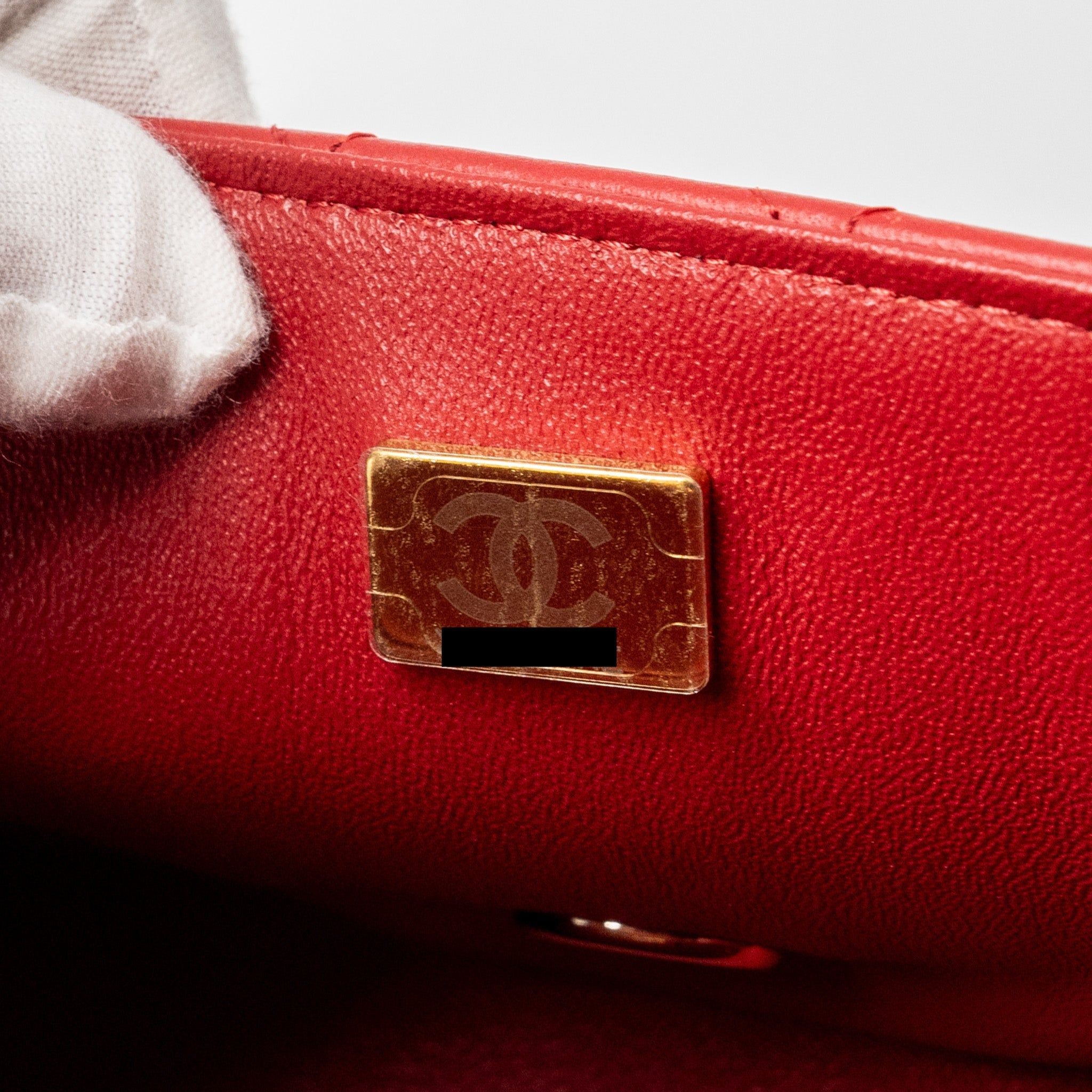 Chanel Top Handle Mini Rectangular Flap Bag Lambskin Red L (Microchip)