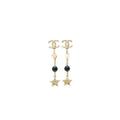Chanel CC Logo With Crystals Star Drop Earring Light Gold Tone