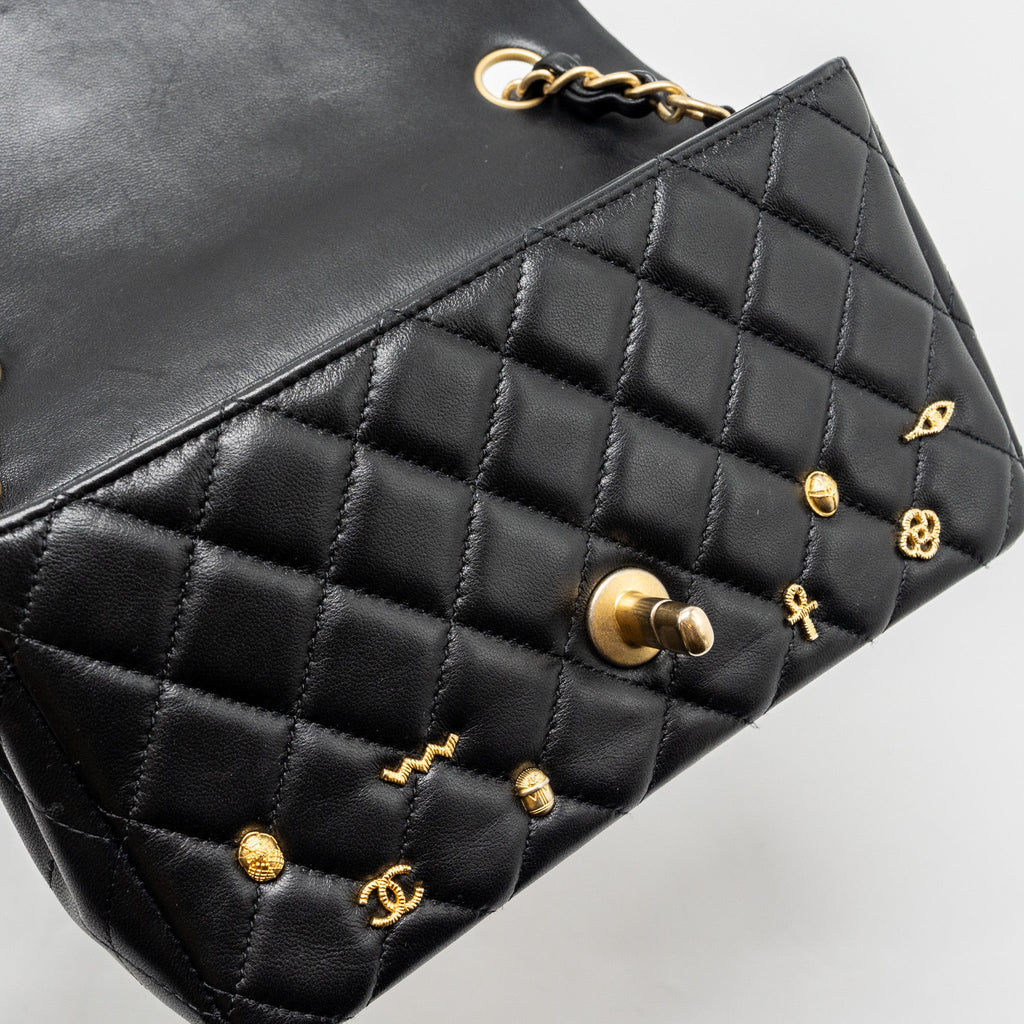 Chanel Egyptian Amulet Mini Rectangular Flap Bag Lambskin Black