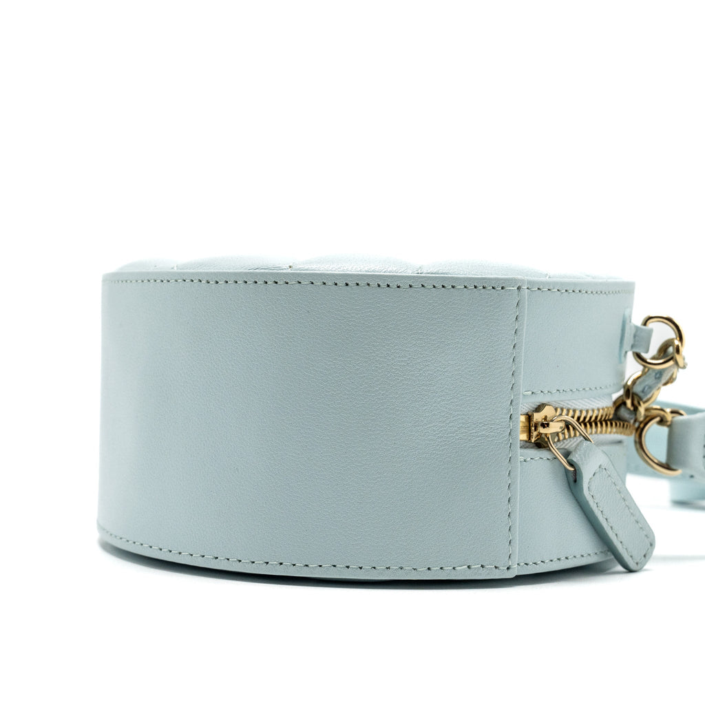 Chanel Mini Round Vanity With ribbon on chain Lambskin Light Blue L