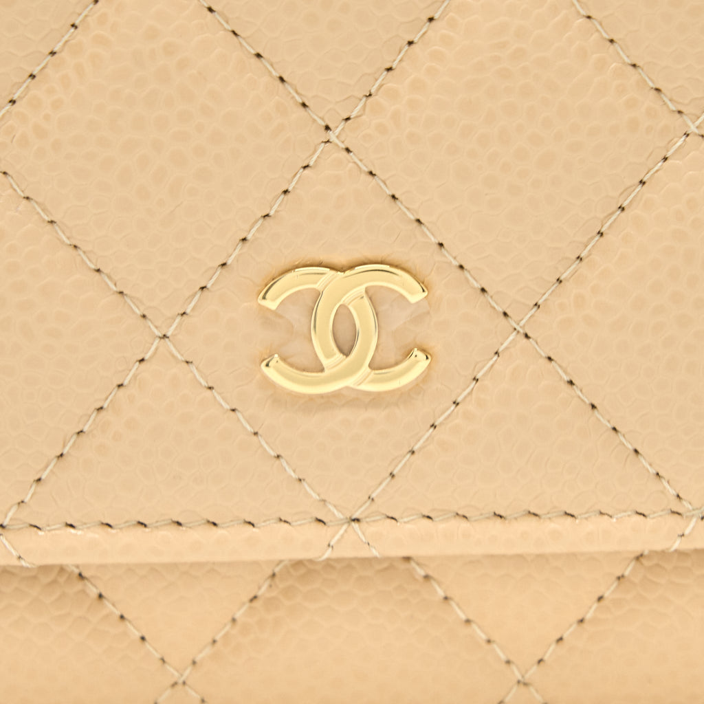 Chanel Classic Wallet On Chain Caviar Beige  (Microchip)