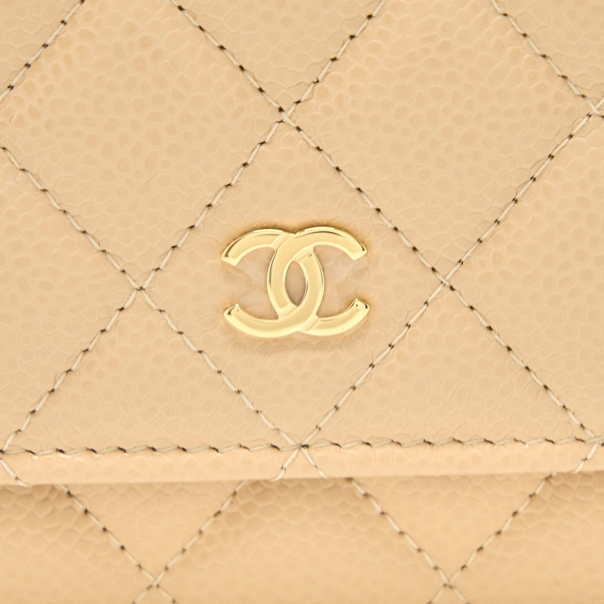 Chanel Classic Wallet On Chain Caviar Beige  (Microchip)