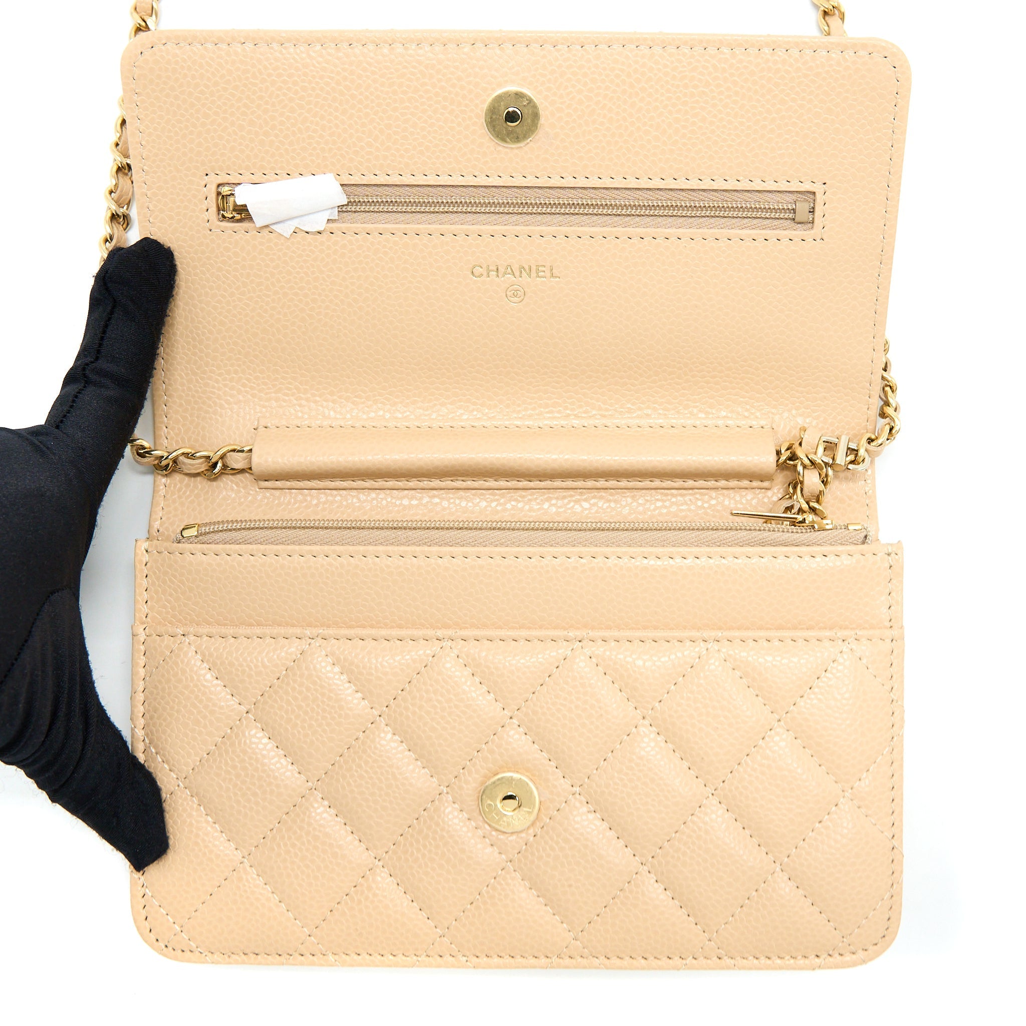 Chanel Classic Wallet On Chain Caviar Beige  (Microchip)
