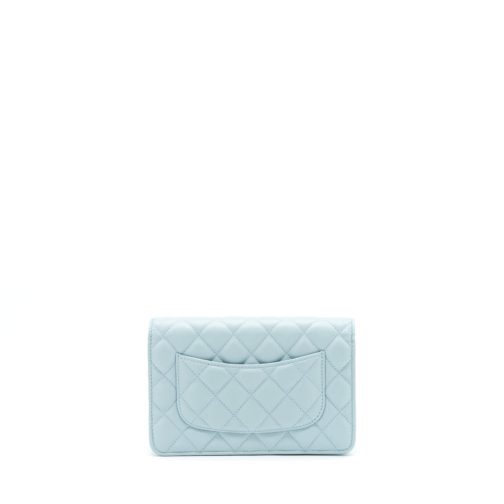 Chanel 22P Wallet On Chain With CC Logo Chain Caviar Light Blue L