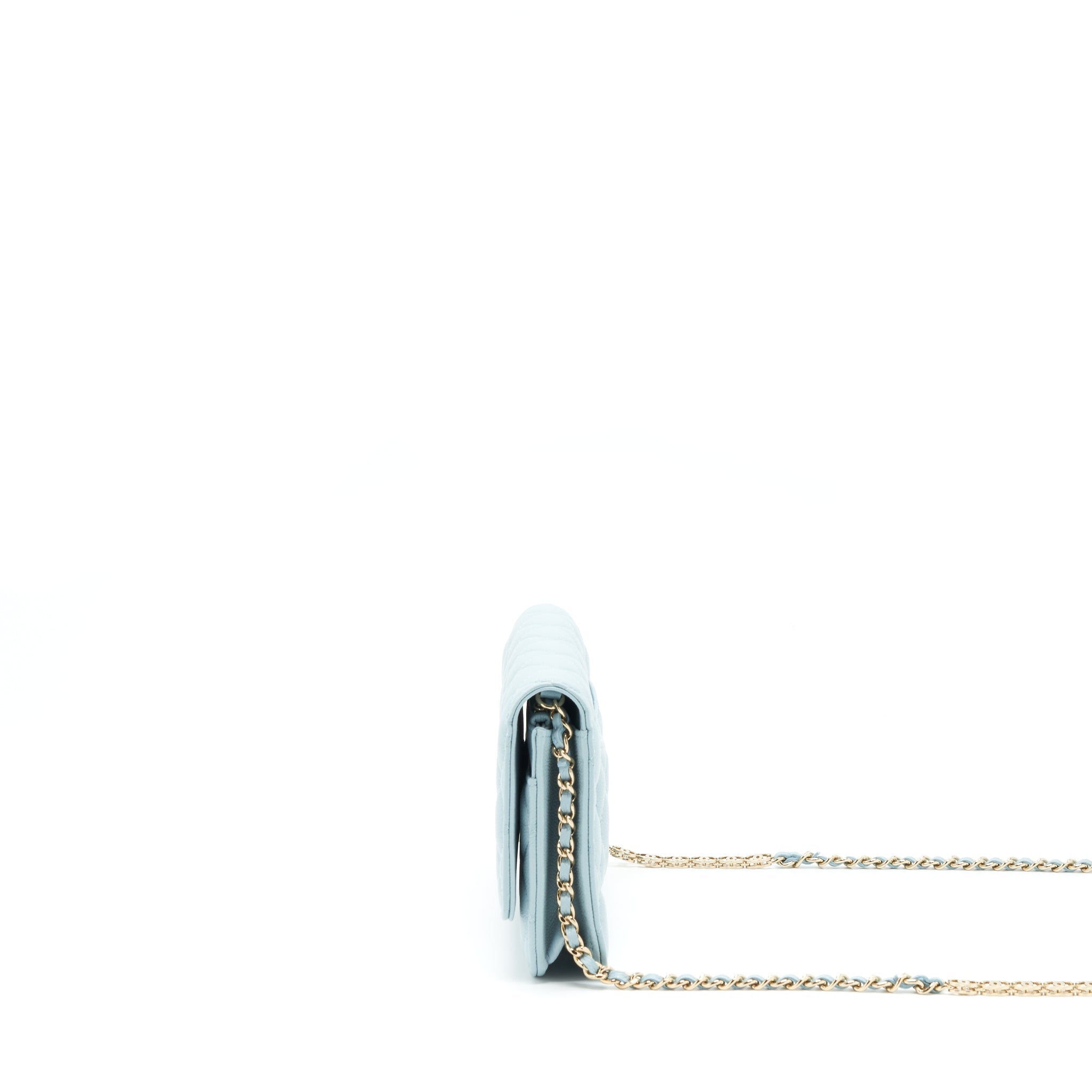 Chanel 22P Wallet On Chain With CC Logo Chain Caviar Light Blue L