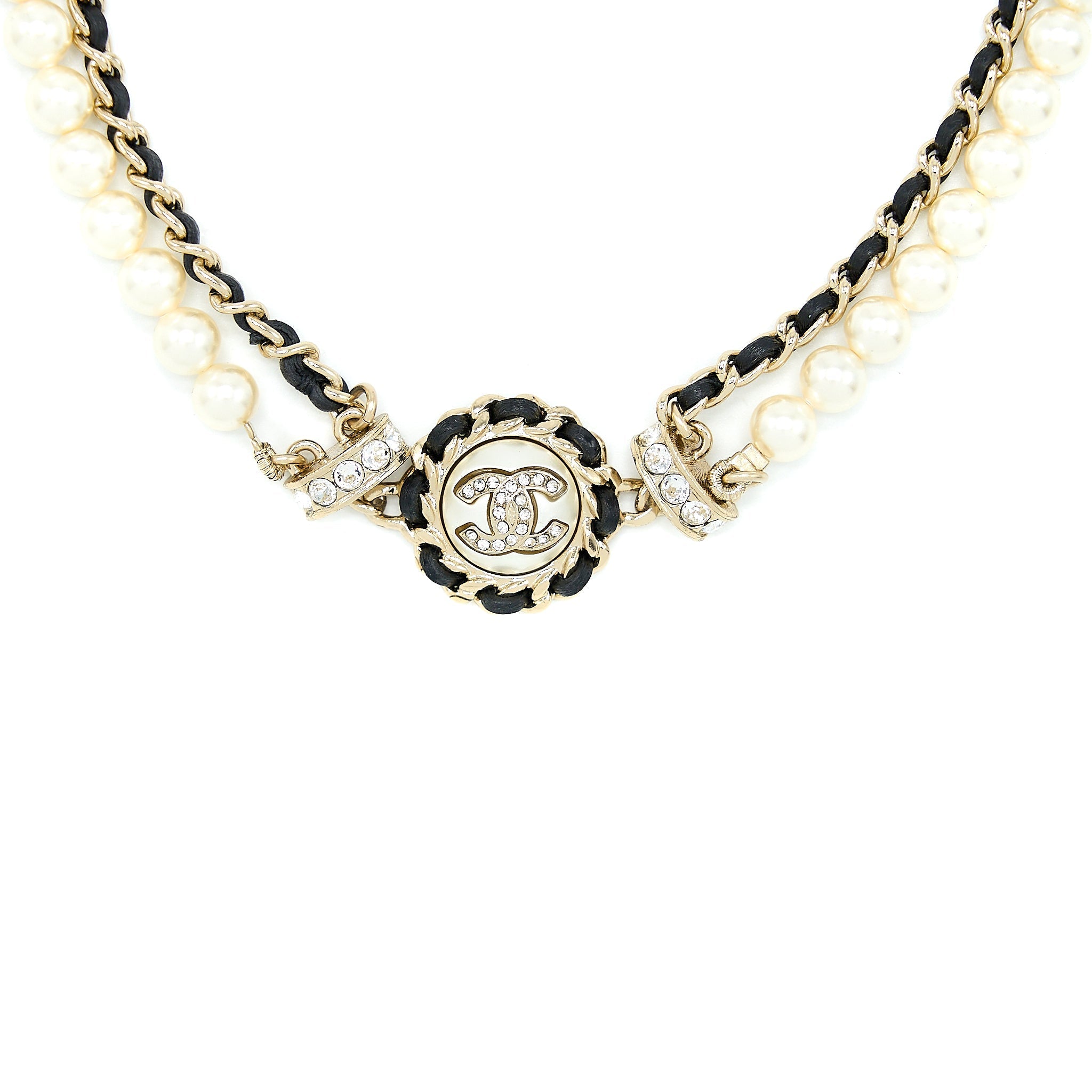 Chanel 21K Pearl And Chain Choker Light Gold Tone