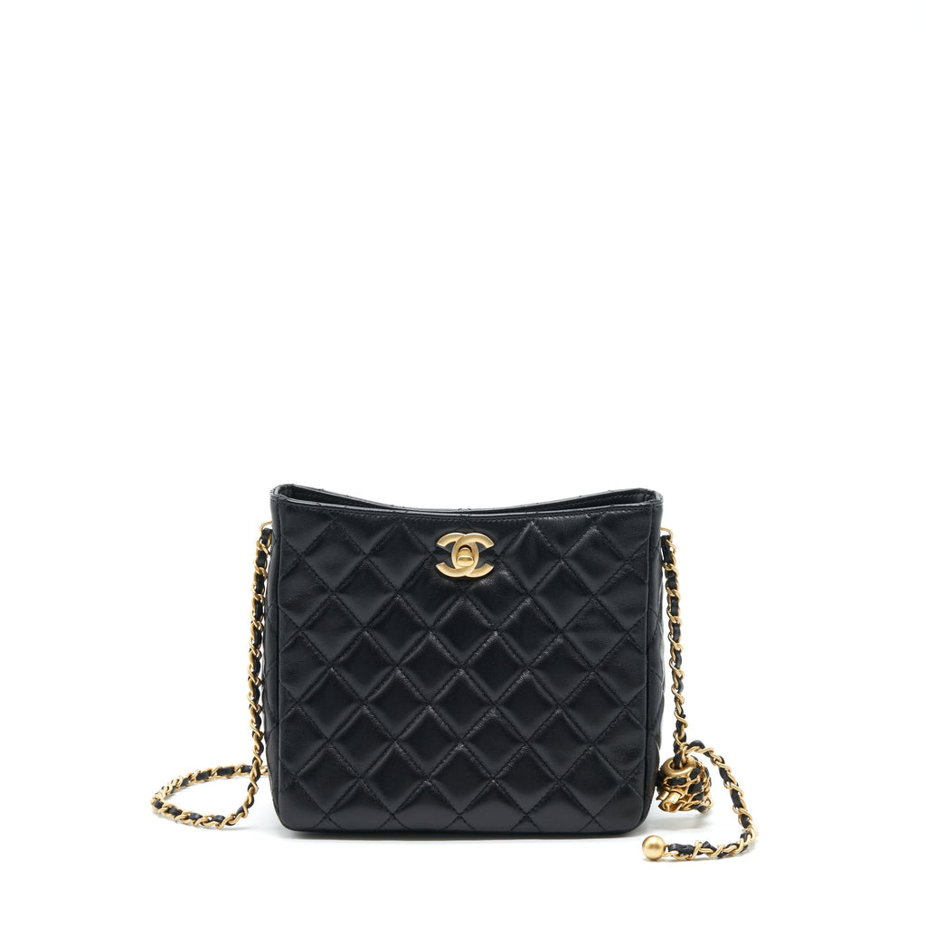 Chanel 22S Pearl Crush Hobo Bag Lambskin Black