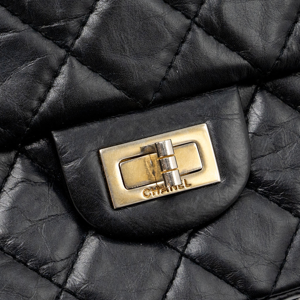 Chanel large 2.55 reissue flap bag aged calfskin black L