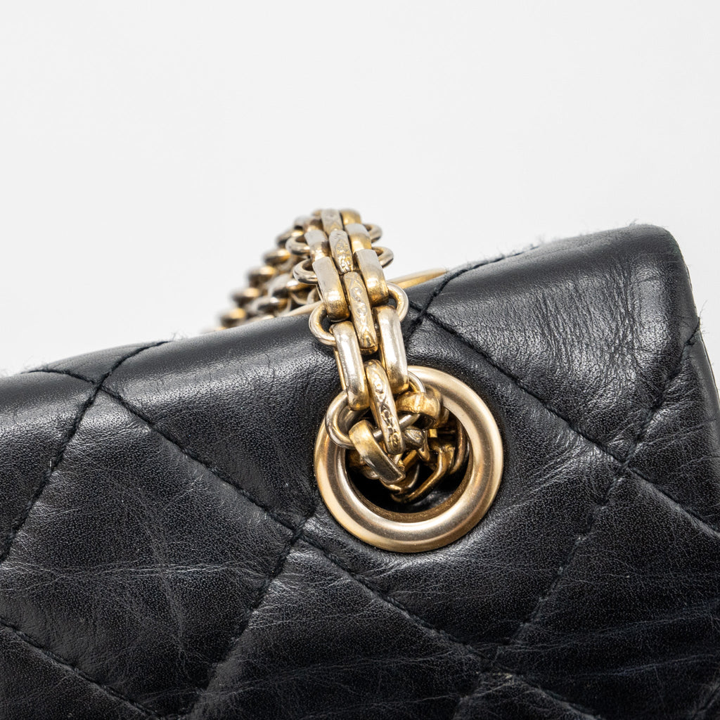 Chanel large 2.55 reissue flap bag aged calfskin black L