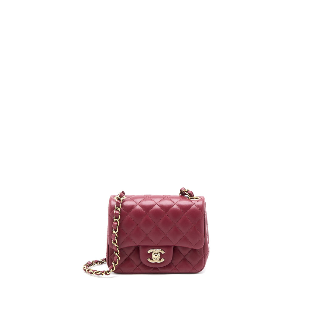Chanel 22A Mini Square Flap Bag Lambskin Burgundy L (Microchip)