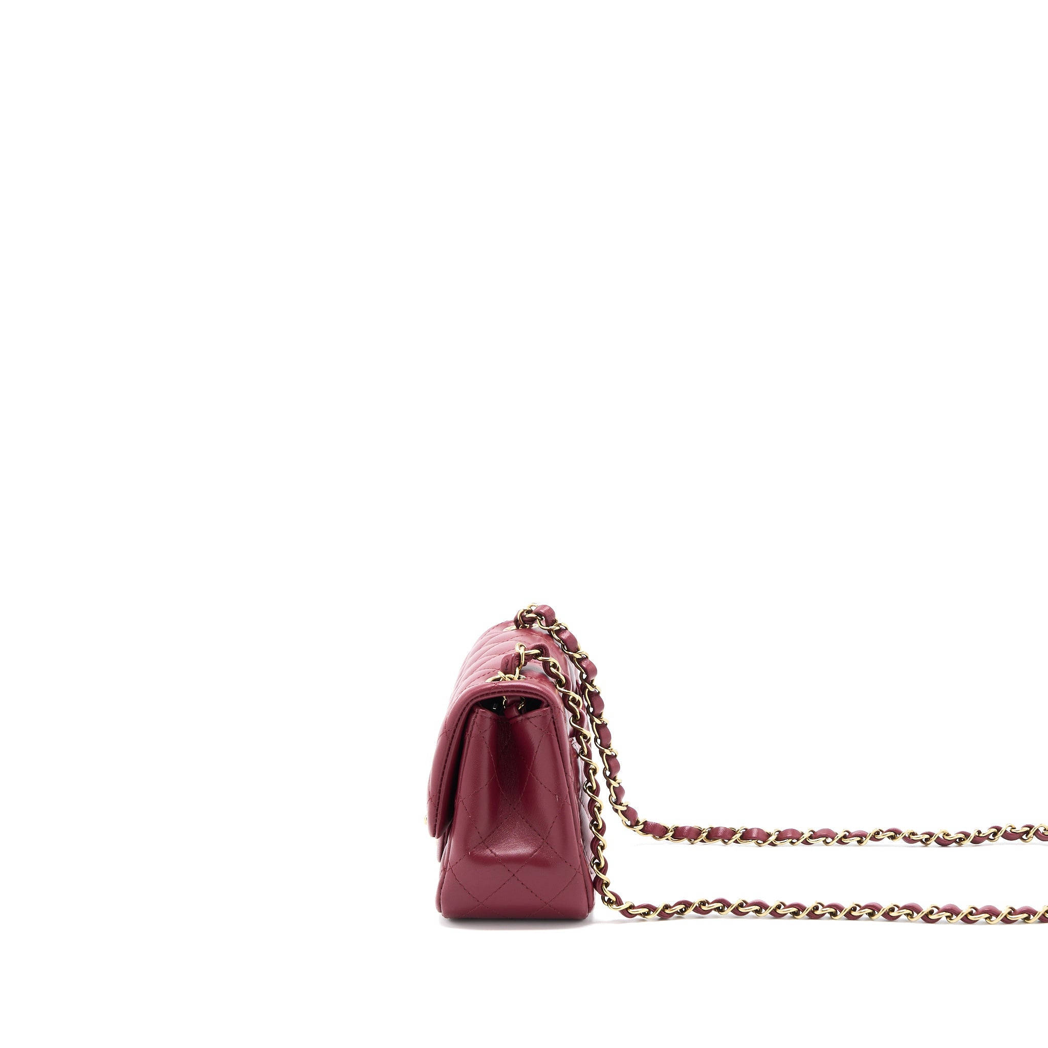 Chanel 22A Mini Square Flap Bag Lambskin Burgundy L (Microchip)