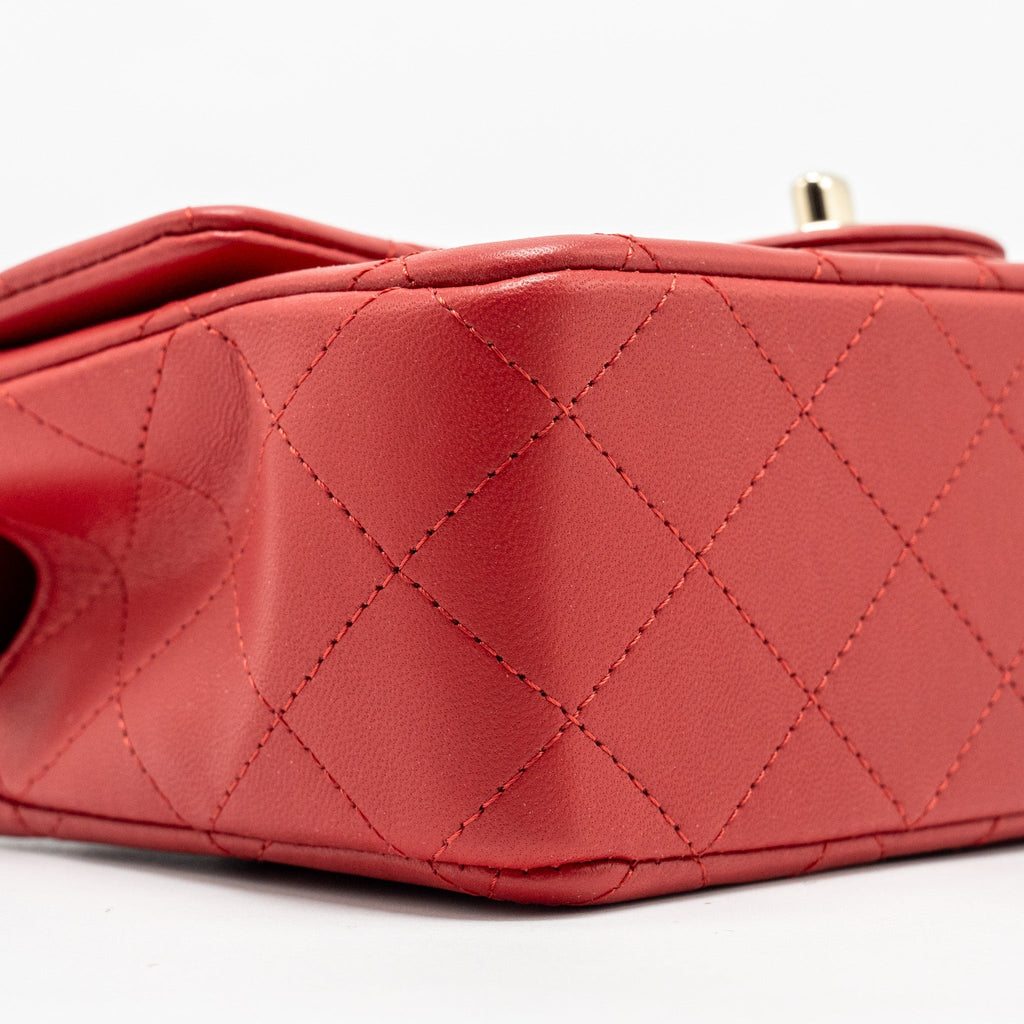 Chanel Top Handle Mini Rectangular Flap Bag Lambskin Red L (Microchip)