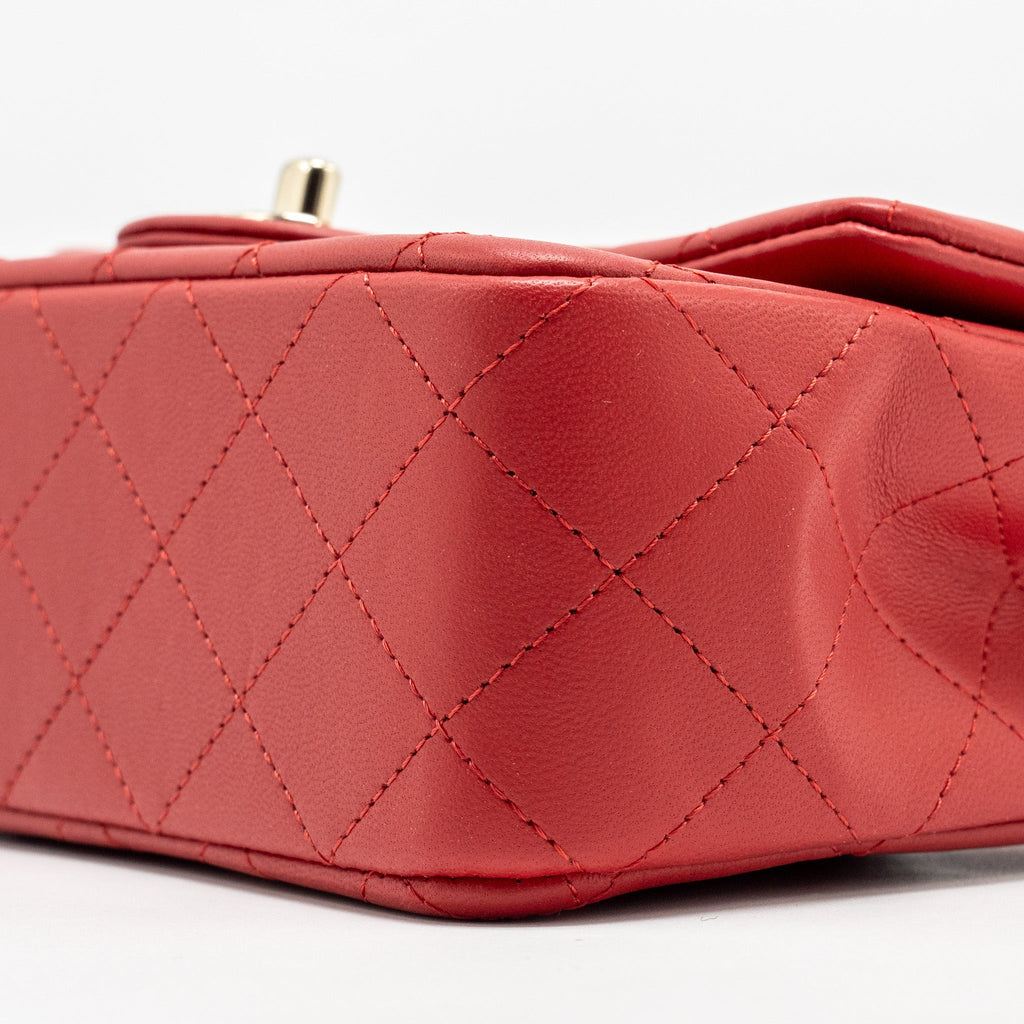 Chanel Top Handle Mini Rectangular Flap Bag Lambskin Red L (Microchip)