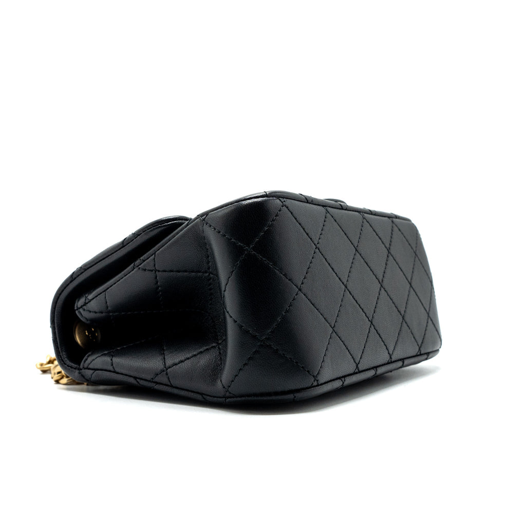 Chanel Camellia adjustable chain mini square flap bag lambskin black  (microchip)