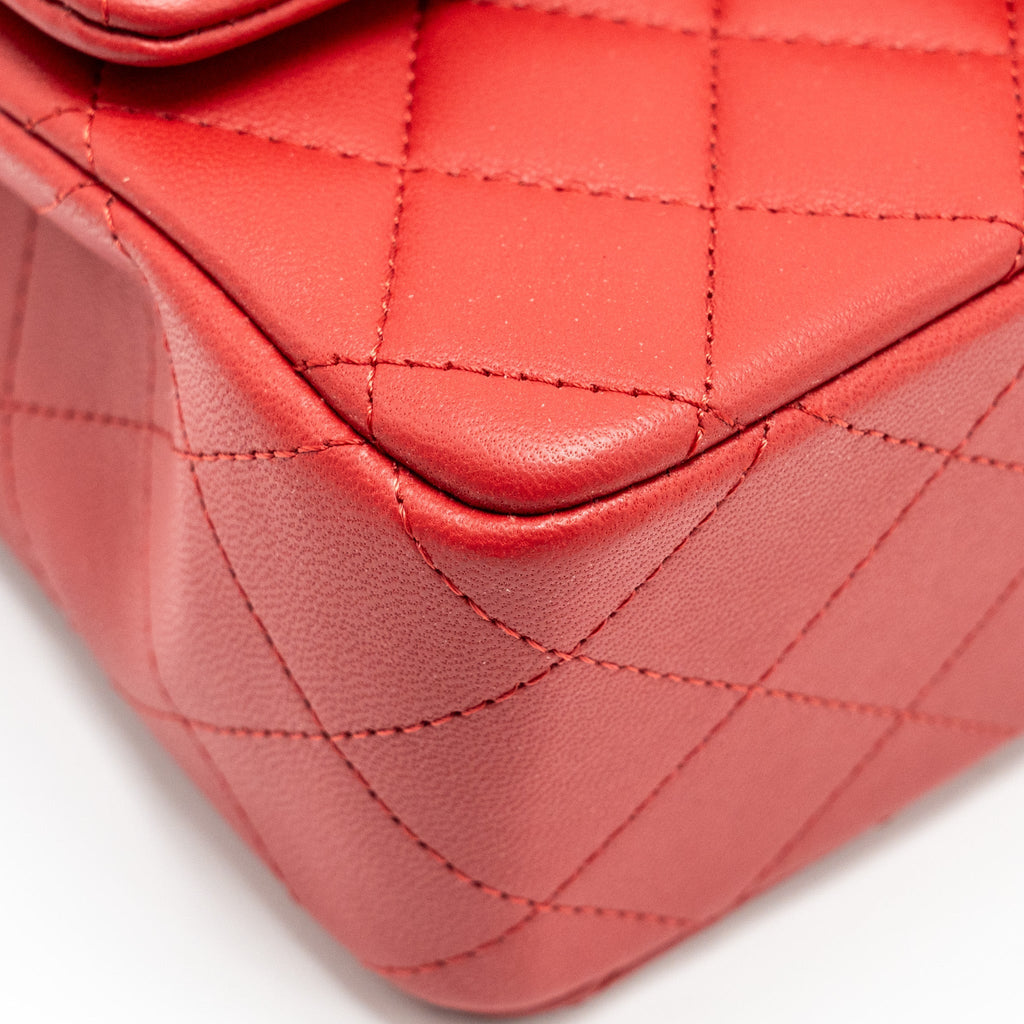 Chanel Top Handle Mini Rectangular Flap Bag Lambskin Red L (Microchip)